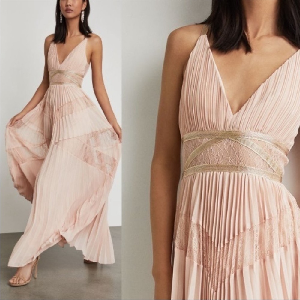 BCBGMAXAZRIA Pleated Lace Inset Gown